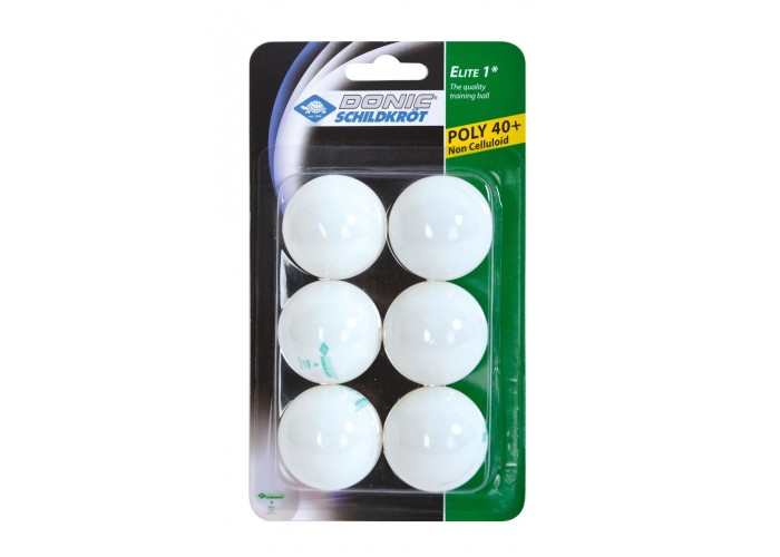 М'ячі для настільного тенісу Donic-Schildkrot 1* ELITE 40+ plastic, 6шт, білі
